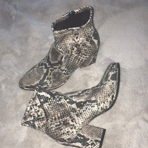 Marc Fisher | Block Heel Snake Print Stretch Boots/Booties